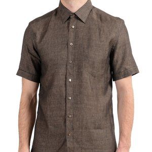 Malo Mens Brown 100% Linen Button Down Dress Shirt